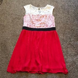 Red with White Lace Dress